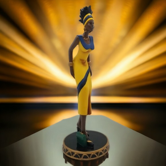 Precious Home Collection 15" African Woman Yellow Dressed Figurine Sculpture - Picture 1 of 9